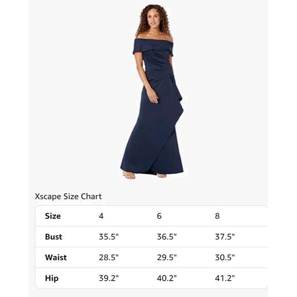 Xscape Long Scuba Off-The-Shoulder Dress Navy Size 4 NWT - Picture 3 of 6